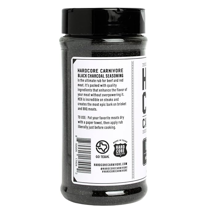 Hardcore Carnivore Black | All-Purpose Beef Seasoning Rub, 13oz Shaker | Texas-Made Classic Coarse Rub with Activated Charcoal - Blend for Steak, Brisket, Burgers, BBQ, Grilling and Smoking MSG Free