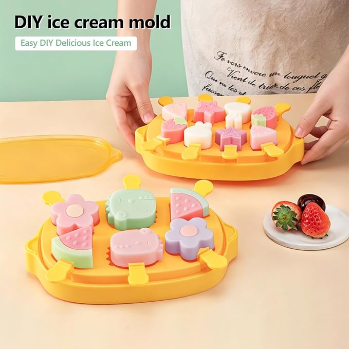 Silicone Popsicle Mold, Cute Popsicle Silicone Molds with 6 Sticks, Reusable Small Mini Ice Popsicle Molds Set, Easy to Clean and Dishwasher Safe (A-Yellow)