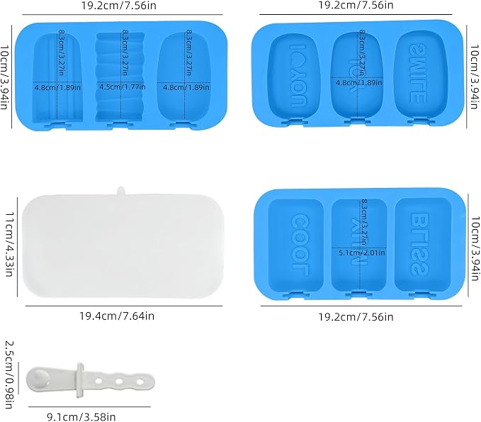 Ice Popsicle Molds Silicone3-Pack, 9 Cavity Iec Pop Molds, BPA Free Silicone Popsicle Molds, Reusable Ice Pop Molds for Homemade Cake Pop, DIY Ice Pop, Cream (Blue)