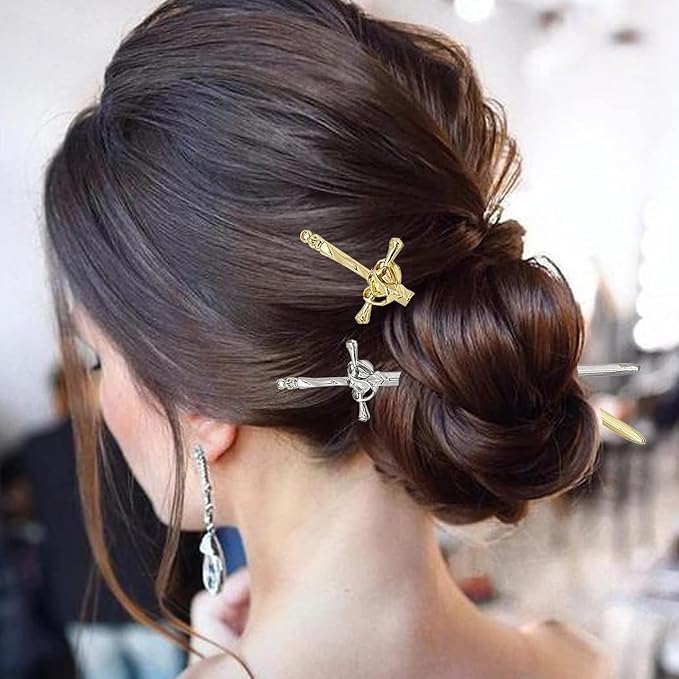 2PCS Hair Sticks for Buns,Hair Chopsticks,Sword Hair Pin,for Vintage Hair,Renaissance Chinese Hair Accessories,Metal Sword Hair Pins,Ancient Style Sword Hair Chopstick LINYUEARUI-Gold&Silver