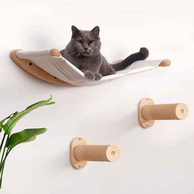 7 Ruby Road Alto Cat Wall Hammock Set — Wall Mounted Cat Shelves & Furniture with Climbing Steps for Large Cats, Holds 35 lbs, Indoor Climbing & Lounging, Replaceable Cushion