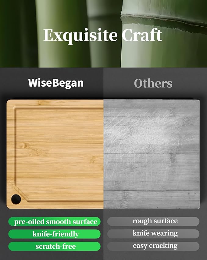 Kitsure Bamboo Cutting Board for Kitchen, Set of 2, Natural | Multi-Sizes Wooden Cutting Boards for Chopping & Serving, Convenient Kitchen Essentials, Deep Juice Grooves