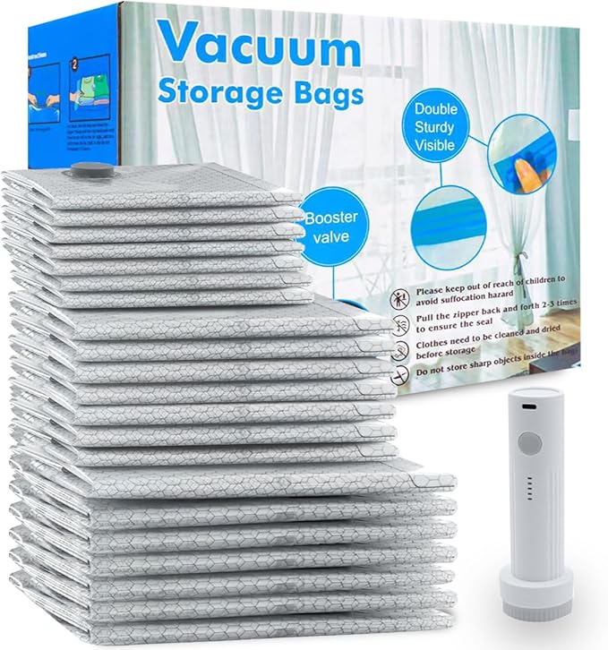 21 Pack Vacuum Seal Bags for Clothing Travel with Wireless Electric Air Pump, 7 Large +7 Medium +7 Small, Reusable Space Saver Bags for Luggage and Suitcase, Cruise & Travel Essentials