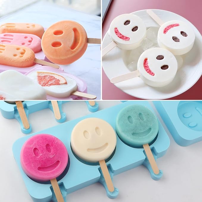 Popsicle Silicone Molds, Homemade Ice Cream 7-Cavity Cartoon Bunny Cake Decorating Fondant Molds 2Pcs, BPA Free and Reusable Cute Bunny Popsicle Molds with 50 Wooden Sticks