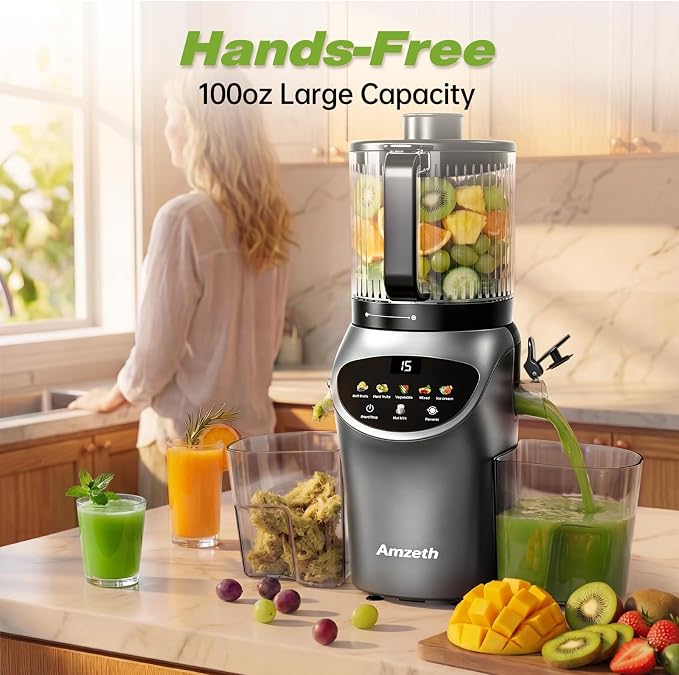 Juicer Machines with 6.5" Large Chute,3-in-1 Cold Press Juicer for Whole Vegetables Fruits 450W, Masticating juicer Easy to Clean Juice Extractor Machine for Making Nut Mike, (Premier Space Gray)