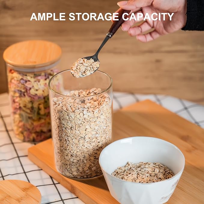 YUNCANG Glass Food Storage Jars 50oz [Set of 6],Clear Glass Food Storage Containers with Airtight Bamboo Lid Stackable Kitchen Canisters for Candy,Cookie,Rice,Sugar,Flour,Pasta