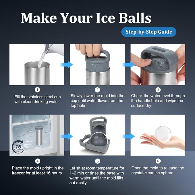 Clear Ice Cube Maker, 2.4" Stainless Steel & Non-BPA Silicone Ice Ball Maker Mold for Whiskey, Cocktails, & Bourbon, Drinks Gifts for Men Woman