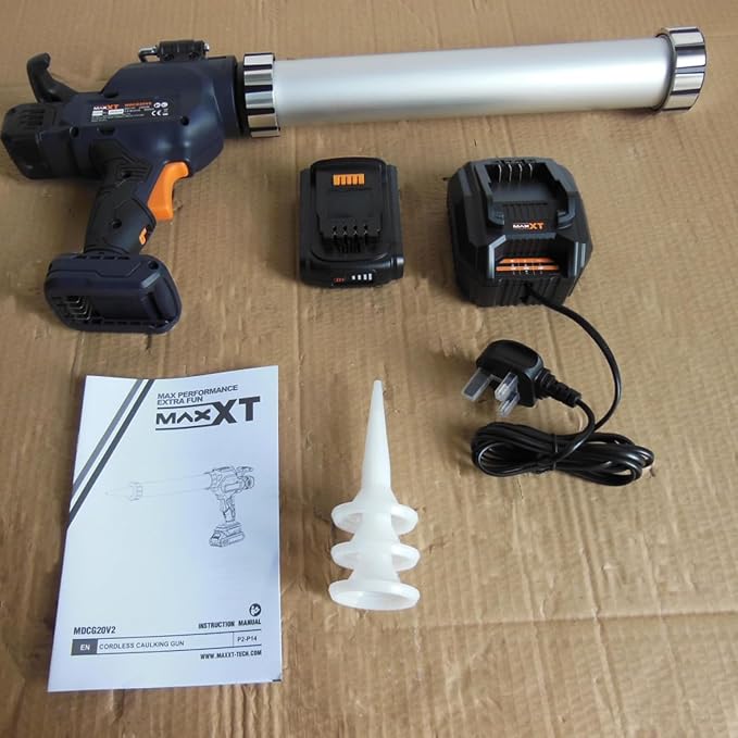 MAXXT Cordless Sauage Gun - 2.0AH Battery Included, Caulking Gun Fits 300-600ml Sausage Packs, Anti-Dripping Design