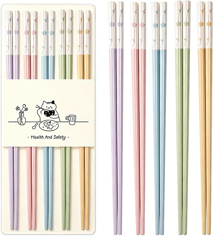 5 Pairs Fiberglass Chopsticks, Reusable Chinese Chopsticks Dishwasher Safe, Non-slip and Lightweight Chop Sticks 9.6in