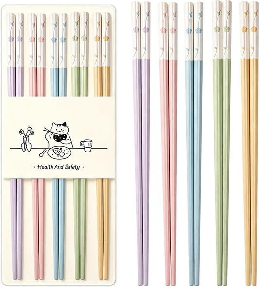 5 Pairs Fiberglass Chopsticks, Reusable Chinese Chopsticks Dishwasher Safe, Non-slip and Lightweight Chop Sticks 9.6in