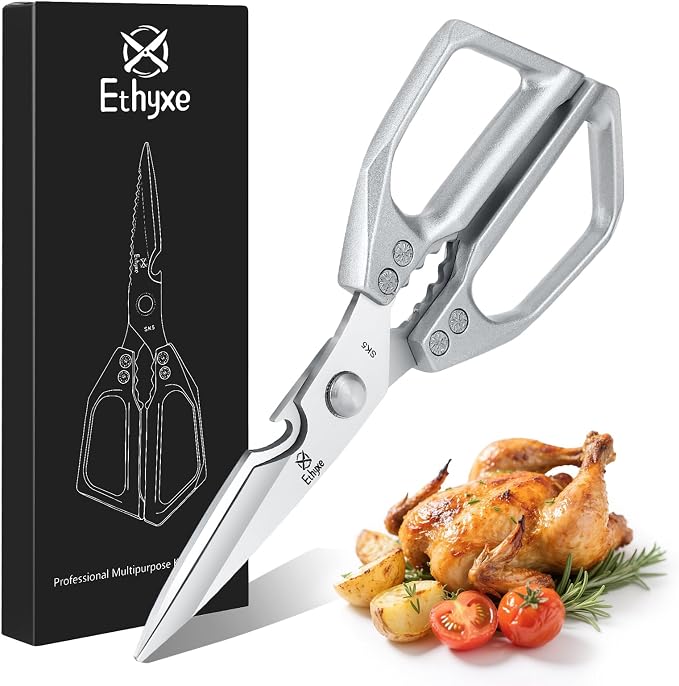 Kitchen Scissors All Purpose - Heavy Duty Poultry Shears | Ultra Sharp Japanese Steel Cooking Scissors for Food, Dishwasher Safe