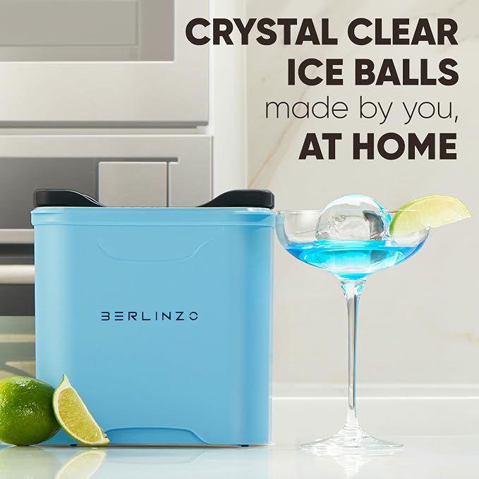 Berlinzo Ice Ball Maker Mold - 2 Clear 2.4in Whiskey Spheres, Non-Electric | Silicone, BPA-free, whiskey and bourbon, slow-melt, easy release, 2-count, storage bag included