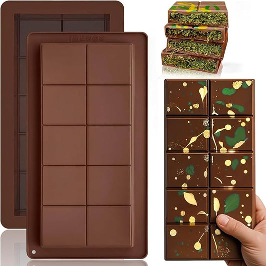 HKNMTT Chocolate Bar Molds Silicone, Large Stuffed Dubai Pistachio Deep Bar Moulds Kit 1 Inch Thick Big Pack of 2, Ideal for Homemade Making Bar Candy Bar Bpa Free DIY