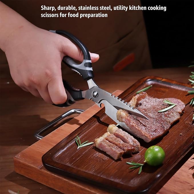 BoFuYuan Detachable Heavy Duty Kitchen Scissors for Food 9-Inch Green | Dishwasher Safe, Sharp Serrated Blade, Multifunctional, Ergonomic Non-Slip Handle, Multipurpose Cooking Food Cutting Shears