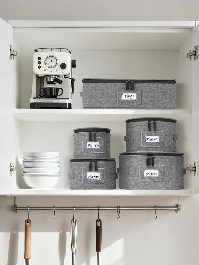 China Storage Containers 5-Piece Hard Shell Dinnerware Set Moving Boxes | Hard shell sides and bottom, quilted and stackable plate & dish protectors, plus adjustable mug and cup storage for moving