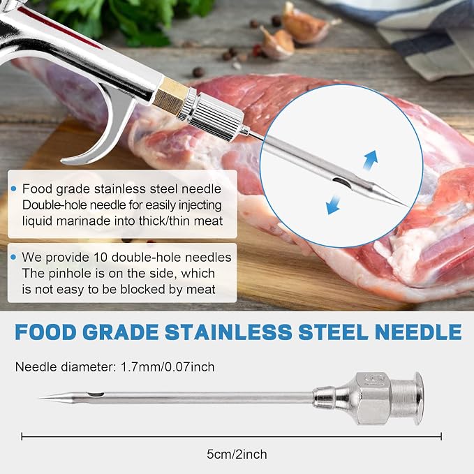 Electric Meat Injector Gun Pump with Hose, Stainless Steel Marinade Injector Syringe 70W with 10 Needles for BBQ, Turkey, Pork, Beef (Double Gun)