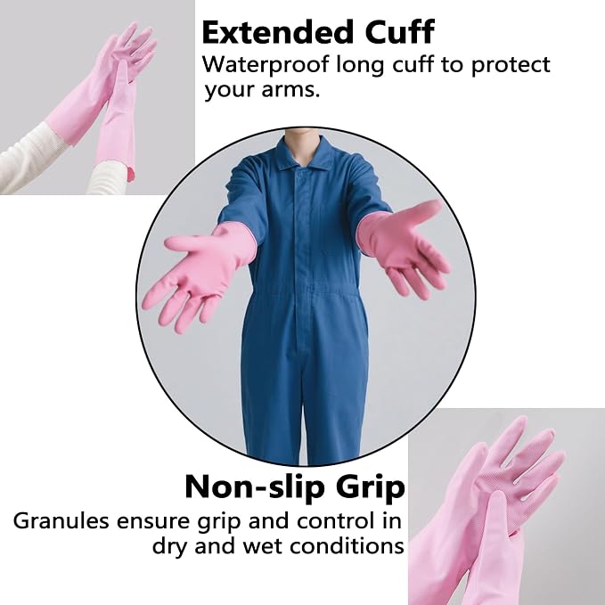 KINGFINGER 3 Pairs PVC Kitchen Gloves, Colorful Reusable Dish Gloves for Cleaning Bathroom, Cute Dishwashing Glove
