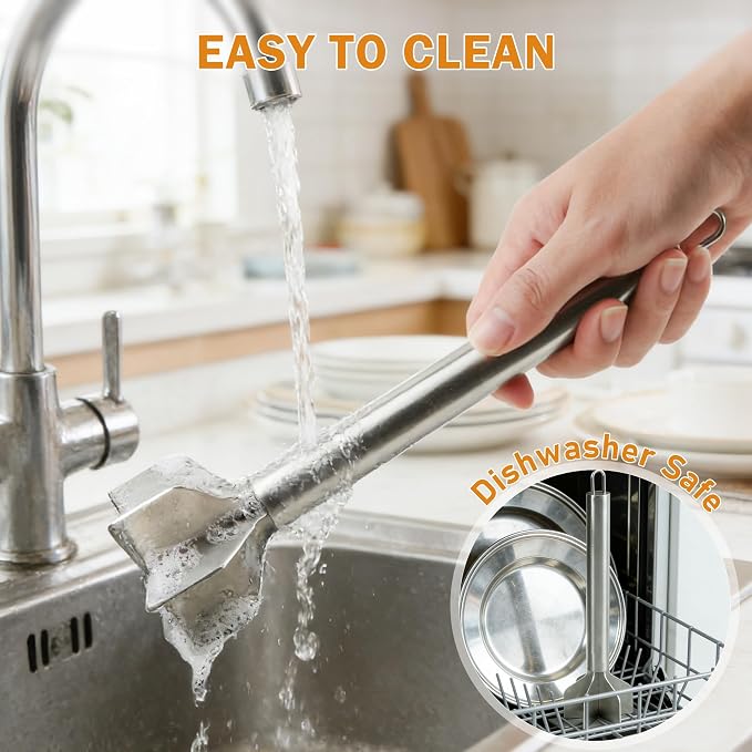 Meat Masher, Stainless Steel Ground Beef Masher 10.8Inch Potato Chopper with Handle, 6 Blade Masher Shredder for Kitchen Cooking Hamburger Vegetable Puree