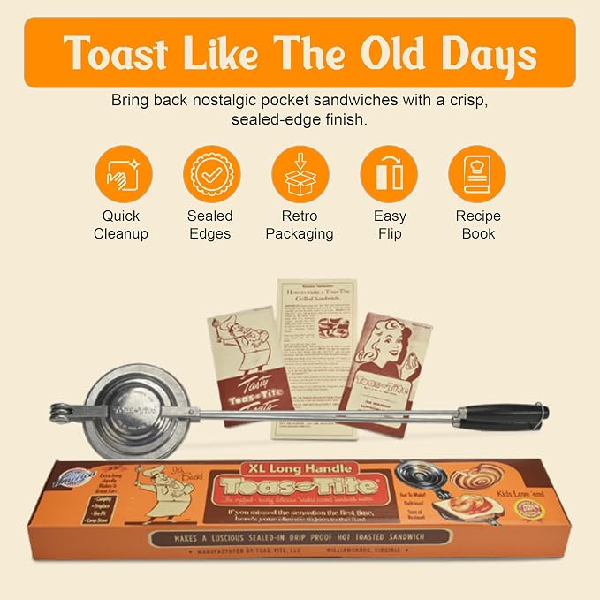 Sandwich Grill XL, Handheld Panini Press & Sandwich Maker, Cast Aluminum Pie Iron, Portable Hot Pocket & Dessert Cooker, Ideal for Camping, RV, Stovetop, Grill, Campfire, Outdoor Cooking