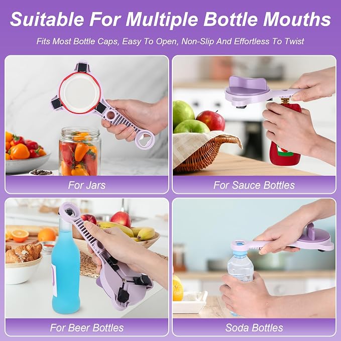 2026 Upgraded 4-in-1 Jar Opener for Seniors Adjustable | Stainless Steel Lid Opener with Handle, Includes Hook & storage bag , Can Opener for Arthritis and Weak Hands