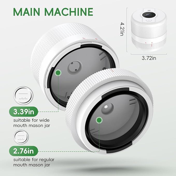 Mason Jar Vacuum Sealer Kit, Electric Sealer for Wide and Regular Mouth Mason Lids, Canning Vacuum Sealer Mason Jar, Automatic Vacuum Sealer Machine for Food Storage - White