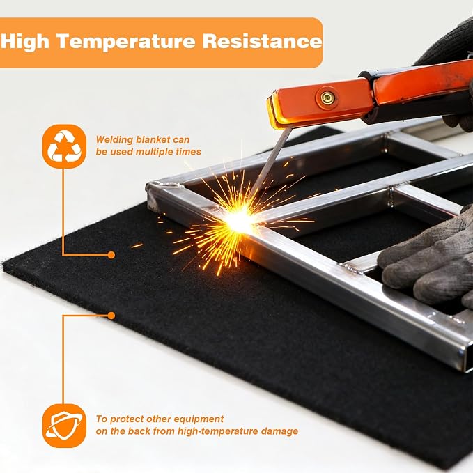 CARDI Fireproof Carbon Welding Blanket 2PCS 9x12 Inch Thickness 0.2 Inch Heat Resistant Fabric Up To 1900°F Heat Shield Resistant Mat for Soldering, Firepit, Grill, Welding Supplies