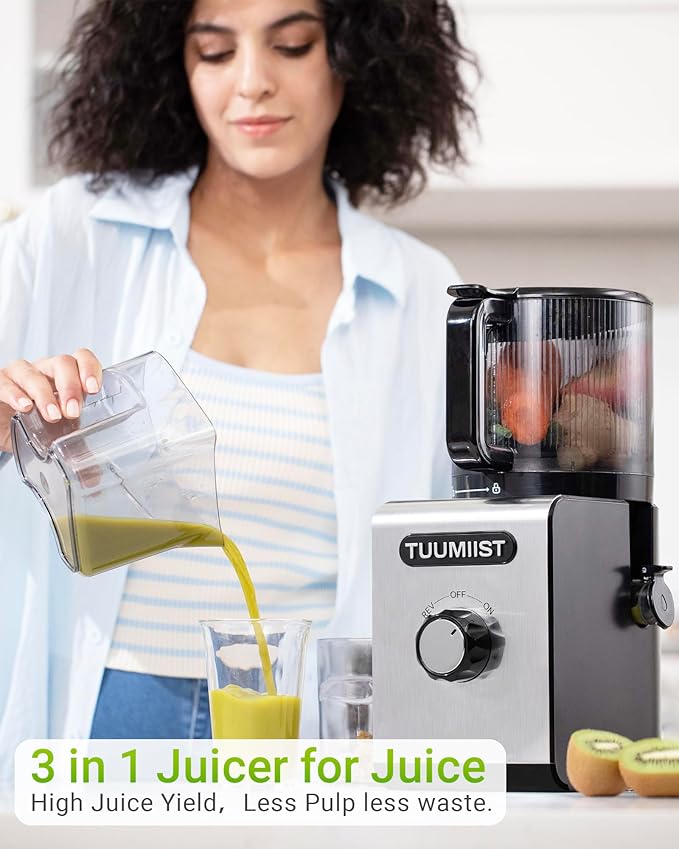 Cold Press Juicer Machine, 6.5" Large Feed Chute Masticating Extractor, Easy to Clean for Whole Fruits & Vegetables, High Yield