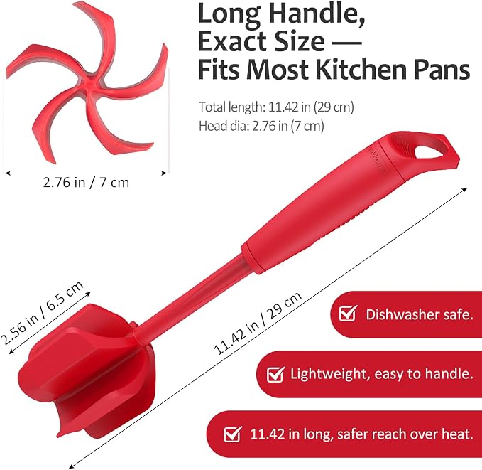 Ourokhome Meat Chopper and Potato Masher, Heat Resistant Nylon Ground Beef Smasher for Hamburger, 5 Curved Blades Nonstick Safe Mixer & Stirrer, Practical Kitchen Gadgets, Red