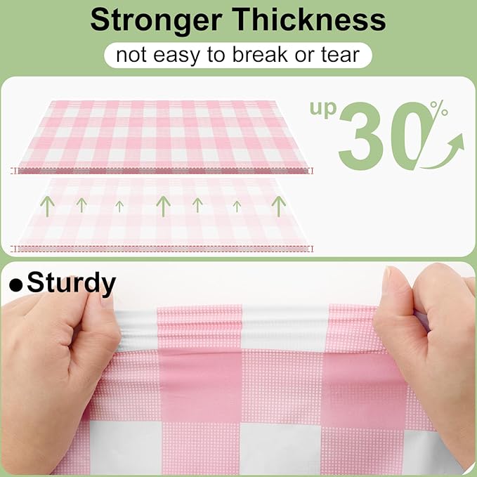 4 Packs Buffalo Disposable Table Cloth, 54 x 108 Inch Waterproof Plastic Tablecloth, Rectangle Pink and White Checkered Table Covers for Picnic, Birthday, Party, Back to School