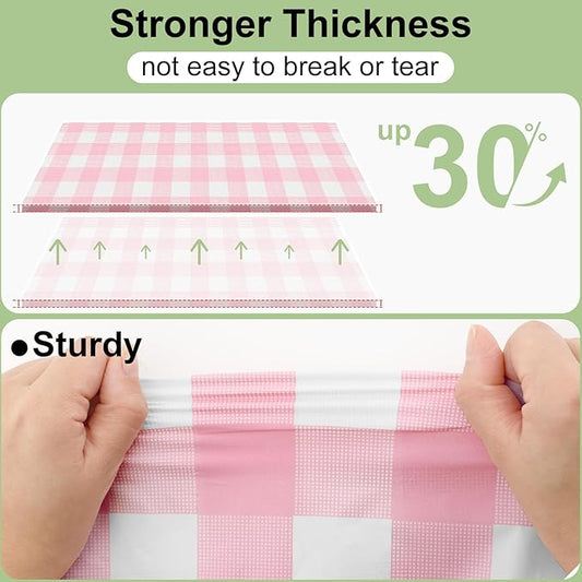 4 Packs Buffalo Disposable Table Cloth, 54 x 108 Inch Waterproof Plastic Tablecloth, Rectangle Pink and White Checkered Table Covers for Picnic, Birthday, Party, Back to School