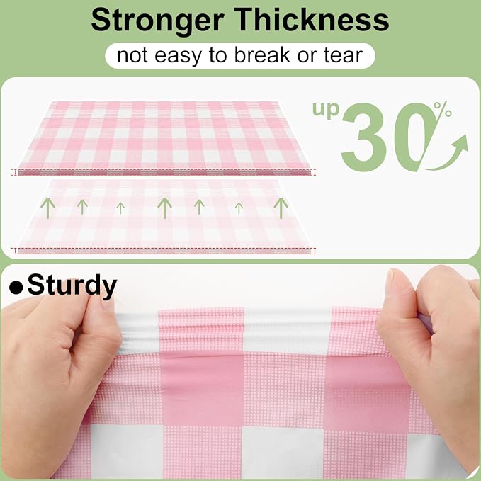 6 Packs Buffalo Disposable Table Cloth, 54 x 108 Inch Waterproof Plastic Tablecloth, Rectangle Pink and White Checkered Table Covers for Picnic, Birthday, Party, Back to School