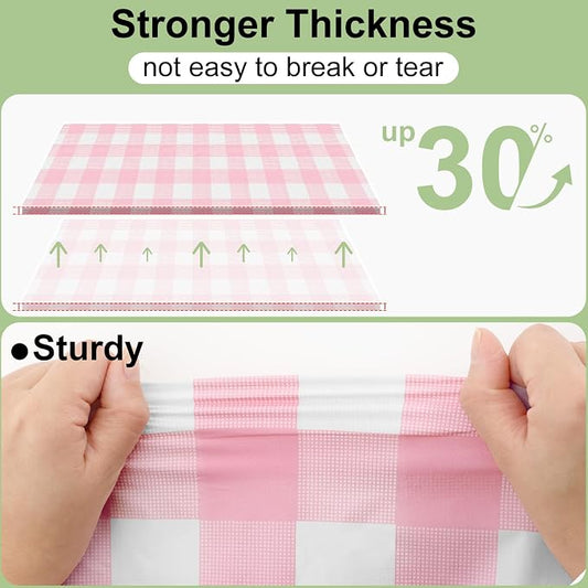6 Packs Buffalo Disposable Table Cloth, 54 x 108 Inch Waterproof Plastic Tablecloth, Rectangle Pink and White Checkered Table Covers for Picnic, Birthday, Party, Back to School