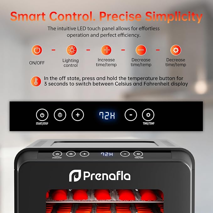 Food Dehydrator for Jerky, 5.5 ft² Large Drying Space, 6 Stainless Steel Trays Dehydrator Machine, 72H Timer, 158°F Temperature Control Fruit Dehydrator for Herbs, Meat, and Yogurt