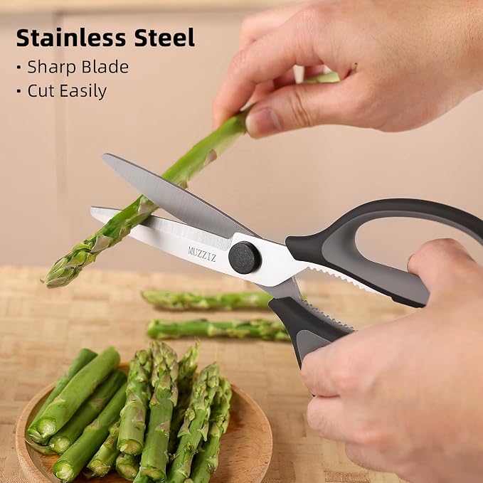 Kitchen Scissors All Purpose, Heavy Duty Stainless Steel Come Apart Kitchen Shears for Food, Herbs, Meat, Fish with Soft Comfort Grip Handle - 8.3-Inch Black