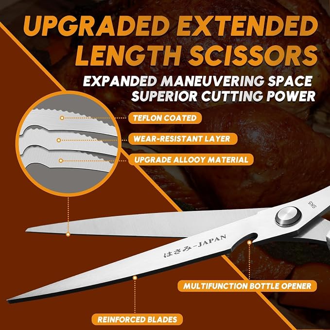 Huusk Heavy Duty Kitchen Shears, 2 Pack Japanese Steel Kitchen Scissors | Multifunction Meat Scissors for Fish, Chicken Bones, Turkey, Ergonomic Comfortable Handles, Dishwasher Safe, Gifts for Women