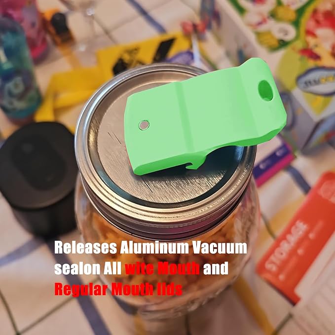 Mason Jar Opener and Canning Tool, Compatible with Mason Jar Lids, Releases Vacuum Seal on Wide Mouth and Regular Mouth, Magnetic Lid Lifter for Canning, Pickling (greener)