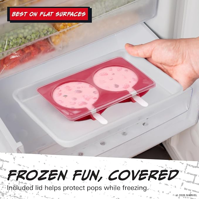 Marvel Silicone Popsicle Molds with Lid – Compact BPA-Free Popsicle Maker Featuring Spiderman, Flexible Ice Pop & Ice Cream Molds with Sticks, Dishwasher Safe, 2 Mold Set for Homemade Frozen Treats