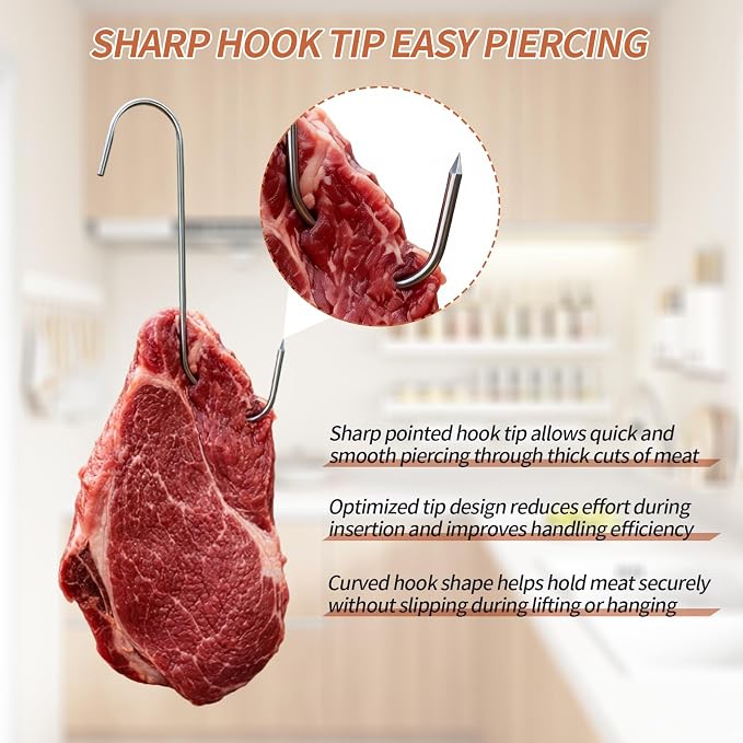Meat Hooks, 5.12in Stainless Steel Butcher Hooks, Sausage Pricker for Smoker, Drying, Butchering, BBQ, Grilling (20PCS)