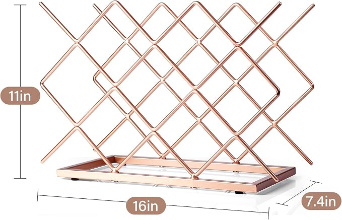 Countertop Wine Rack - 10 Bottle Freestanding Modern Rose Gold Metal Small Wine Rack - Tabletop Wine Holder Stand for Cabinet, Pantry, Wine Bottle Storage…