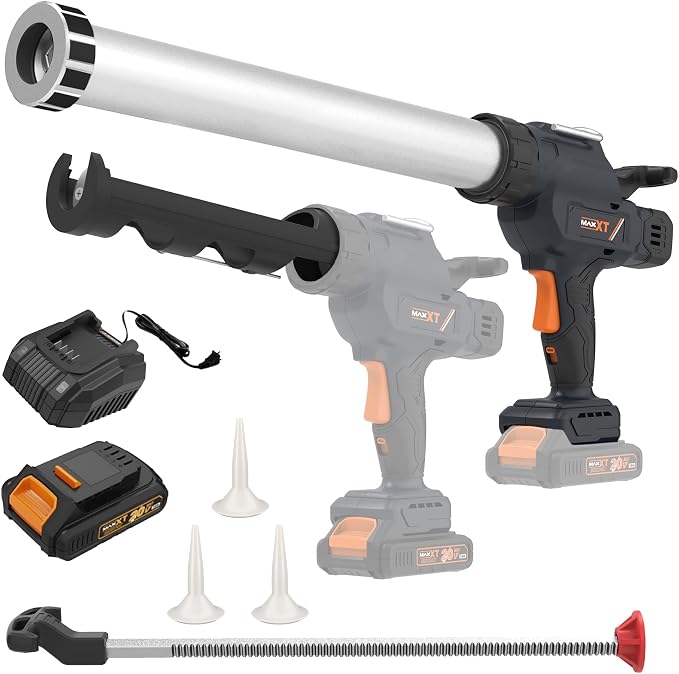 MAXXT 2-in-1 Cordless Caulking Gun - 2.0AH Battery Powered, Fits 10oz-20oz/300-600ml Cartridges & Sausage Packs, Anti-Drip Auto Retract, 6 Adjustable Speeds for Filling Sealing Repair