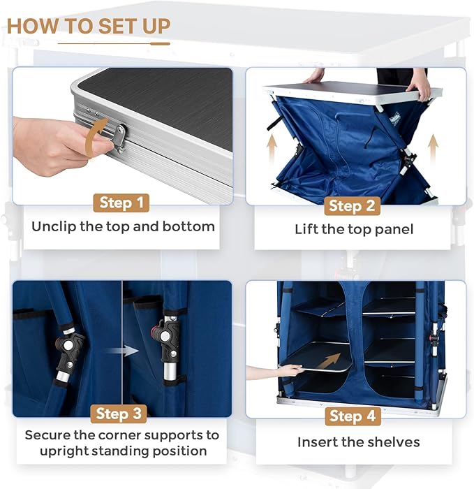 EAGLE PEAK Double Folding Camping Table with Storage Organizer and Side Pockets, Portable Outdoor Portable Camping Table for BBQ, Picnic and Tailgating, Carry Bag Included, Blue