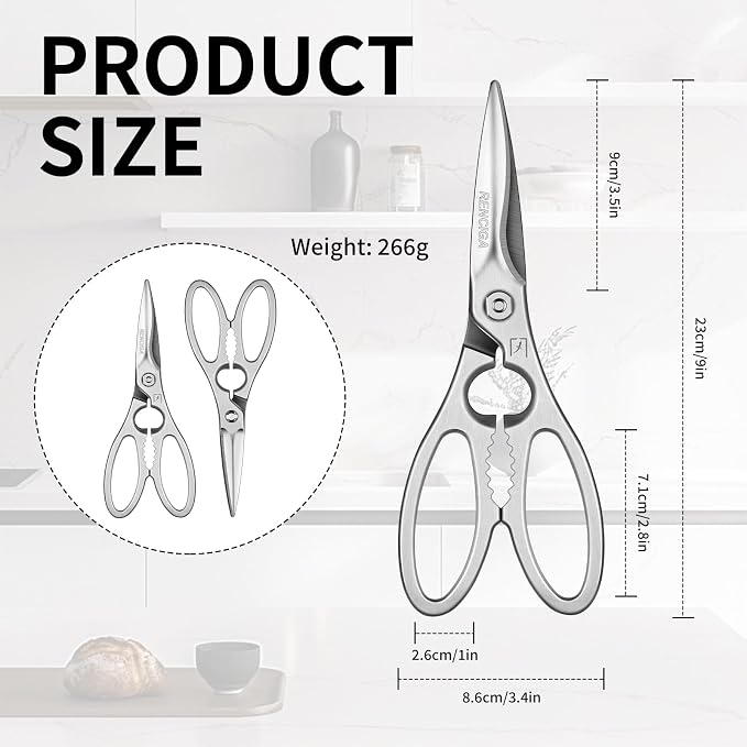 Kitchen Scissors Heavy Duty Ultra Sharp Multi-Purpose Kitchen Shears Stainless Steel Micro-Serrated Detachable Food Scissors for Chicken Poultry Meat Fish Herbs with Non-Slip Safe Grip