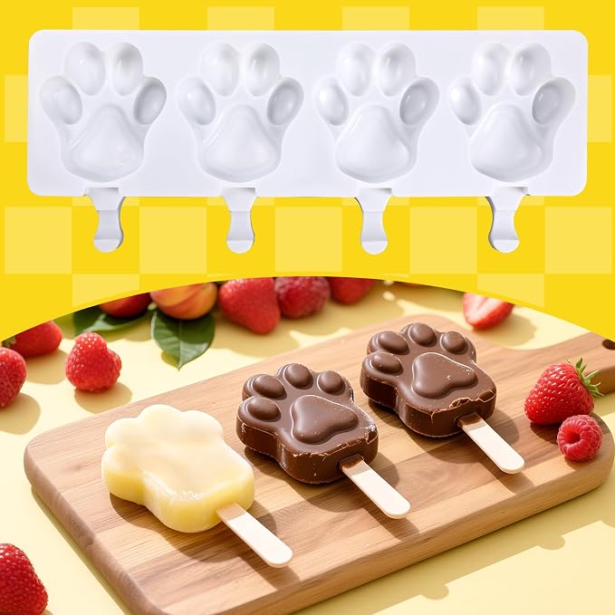3 PCS Bear Paw Popsicle Molds - 4 Cavity Silicone Ice Cream Molds with 150 Wooden Sticks, Homemade Ice Pop Maker, Cakesicles