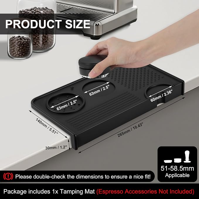 VOCOSTE Espresso Tamping Mat, Non-Slip, Protect Countertop, Black | Large Surface for Consistent Tamping, Silicone Protects Counters From Dents, Stays Put During Use, Tamper Mat for Barista