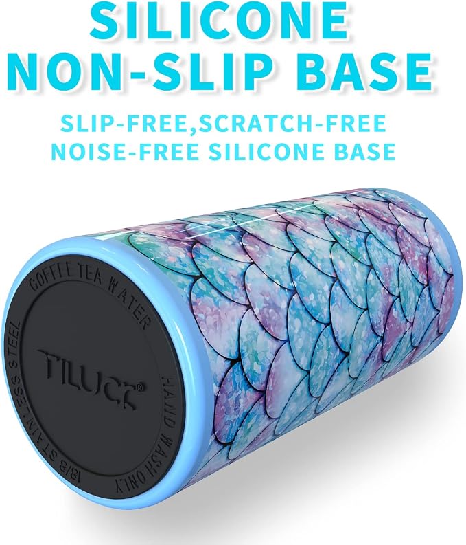 TILUCK Skinny Can Cooler, Stainless Steel Insulated Slim Cans, 12 oz | Beer & Hard Seltzer, Doucle-Walled Stainless Steel Insulated Slim Cans, Slim 12 oz(Fish Scales)