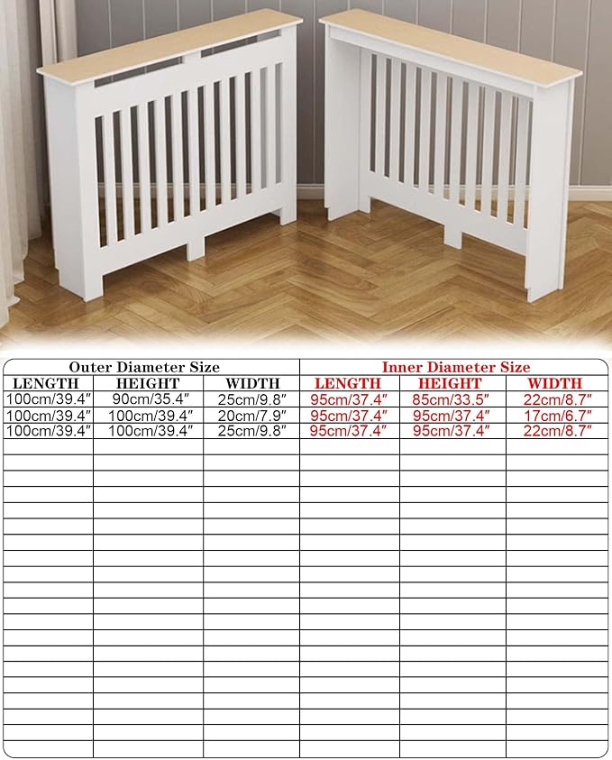 Modern Radiator Covers Wall Heater Cover Cabinet Shelf Bathroom Floor Radiator Shelve, Hide Cluttered Pipes/Easy to Install, Suitable for Household Living Room, White(39.4" Lx39.4 Hx9.8 W)