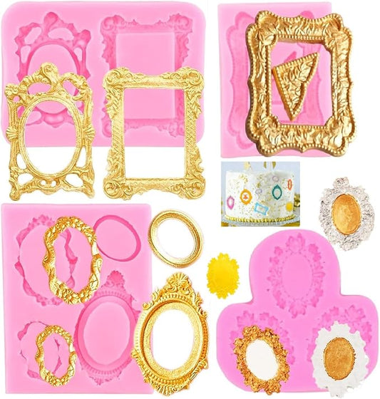 Photo Frame Fondant Molds Vintage Frame Chocolate Mold Mirror Picture Frames Silicone Mold for Cake Pop Decorating Cupcake Sugar Gum Paste Topper Candy Polymer Clay