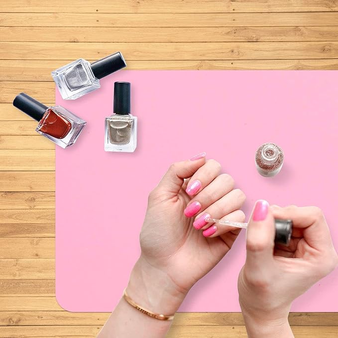 Gartful 3 PCS Nail Mats, Silicone Mat for Crafts, Arts, Jewelry Resin Casting Mold, Epoxy Resin, Coloring, Gluing, Painting, Desktop Countertop Protector Sheet, Placemat Table Pad, Pink (15.7"x11.8")