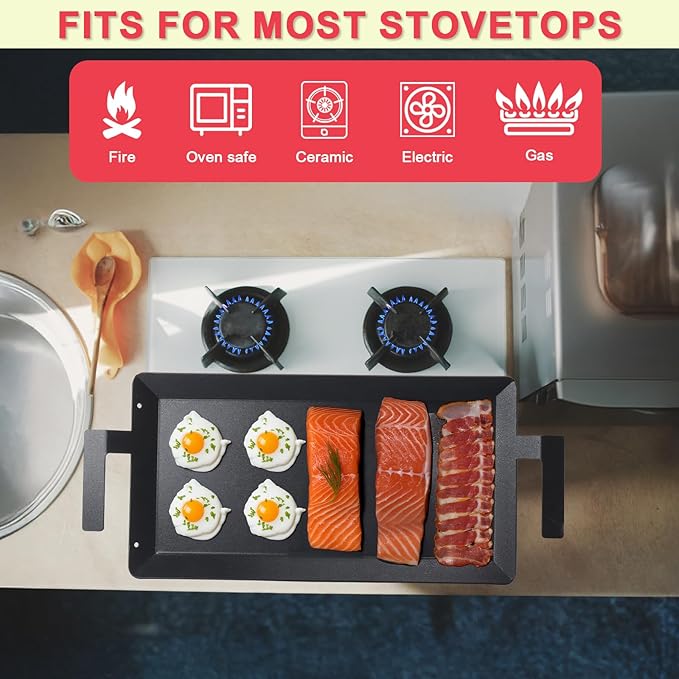 Universal Carbon Steel Griddle for Gas Grill, Griddle Pan for Stove Top, Versatile Stovetop Oven, Induction Cooktop, Flat Top Plate for Charbroil Etc. All Gas & Charcoal Grill 24" x 10"