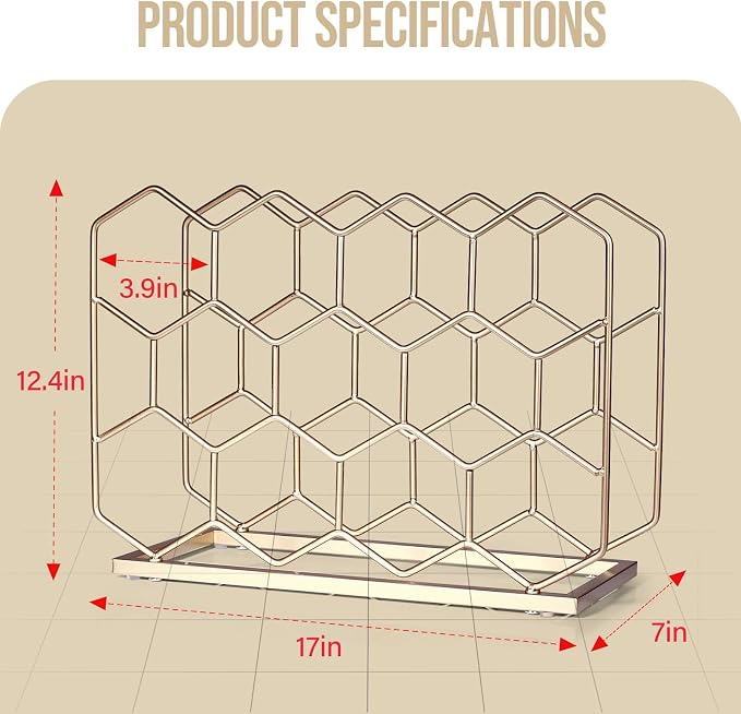 Countertop Wine Rack - 14 Bottle Freestanding Modern Gold Metal Small Wine Rack - Tabletop Wine Holder Stand for Cabinet, Pantry, Wine Bottle Storage (Large Size-Gold)